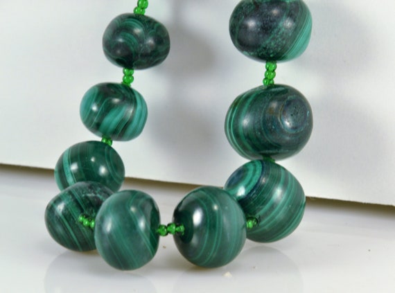 Malachite Bead Necklace Chunky 28 Inch Strand Gra… - image 3