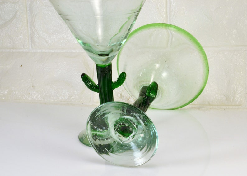Cactus Stem Blown Glass Margarita Martini Stemmed Glasses Set Etsy