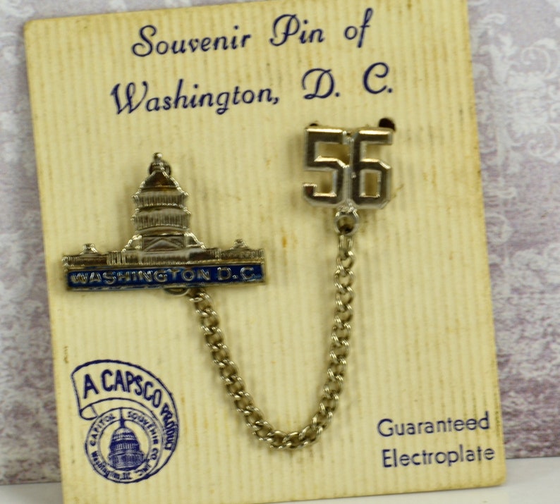 White House Capital Building Tourist Pin w Chain 1956 Pin Washington D.C Souvenir