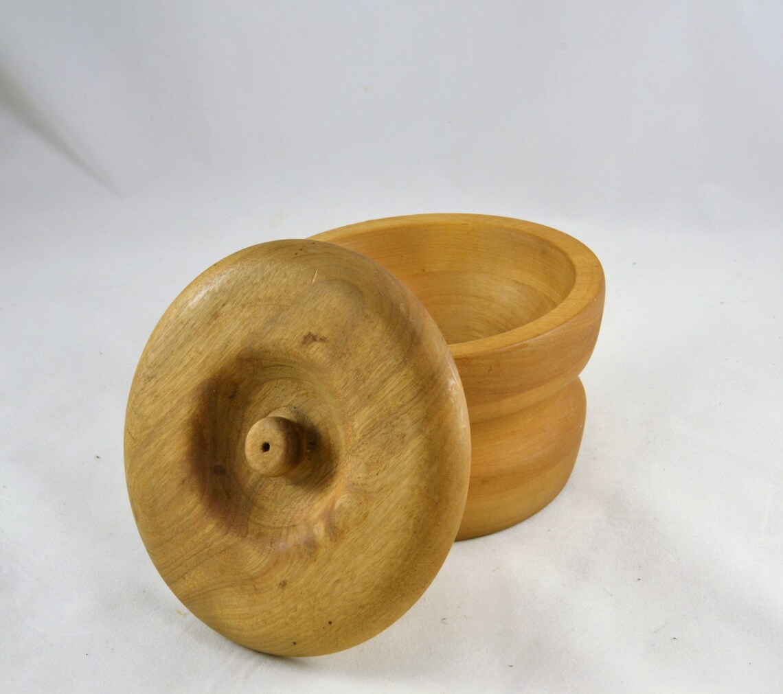 Wood Shaving Bowl W/ Lid Hand Turned Stash Container Etsy