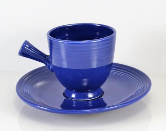 Fiesta Demitasse Stick Handle Cup Saucer Original Cobalt Blue 1936