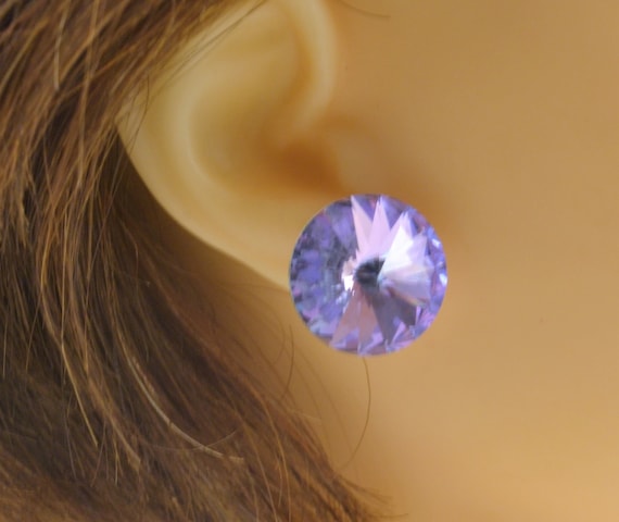 Austrian Crystal Earrings - Pink Purple Prism Gla… - image 1