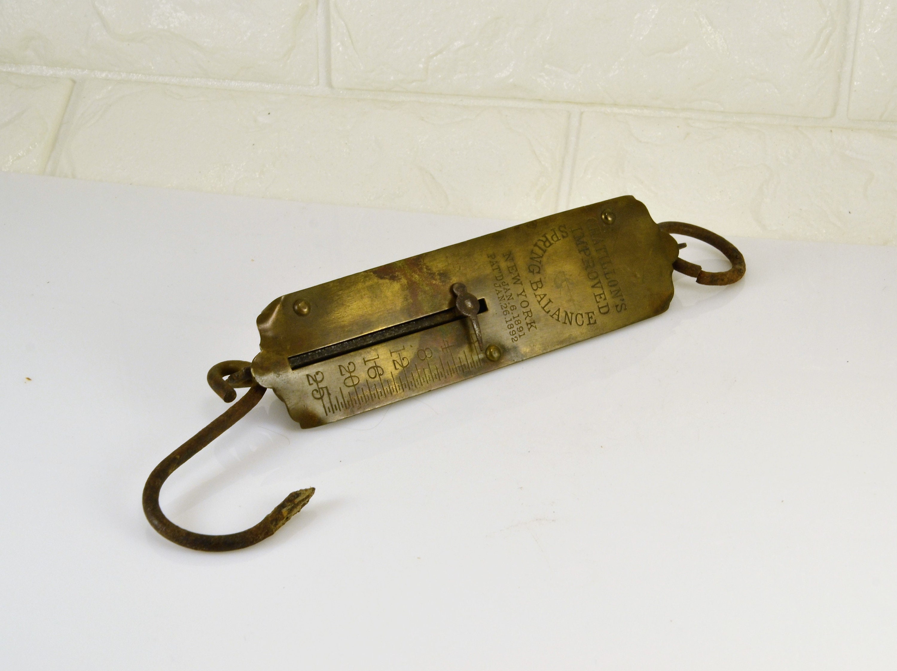 Chatillon Hanging Scale Antique Spring Balance Brass Front 25 Pound ...