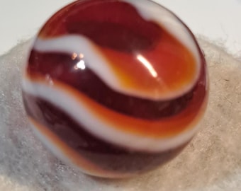 Akro Agate Marble Cherry Red Transparent Base White Spiral Auger Corkscrew .7