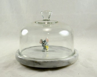 Marble Domed Cheese Tray Platter - Glass Dome Cover -Vintage Buffet