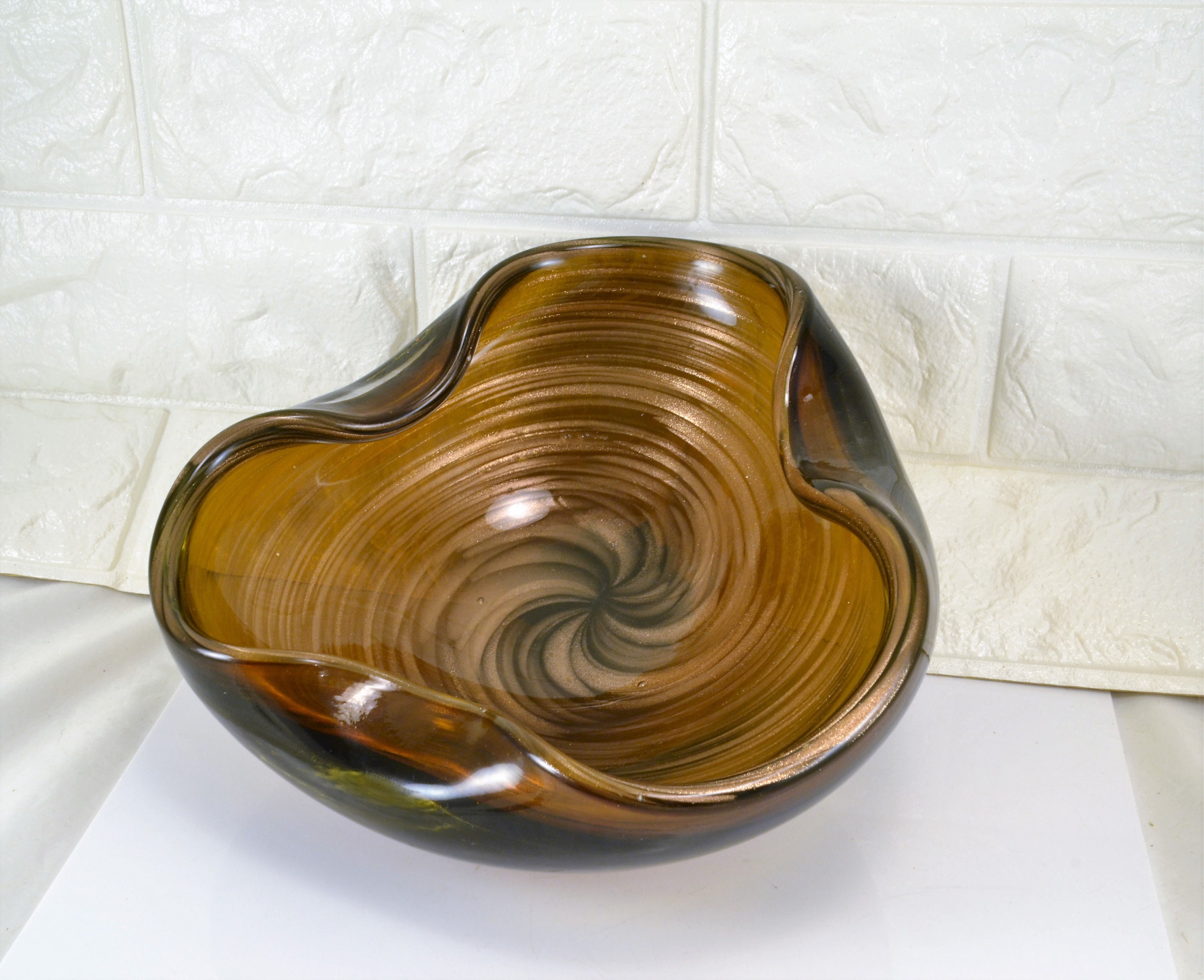 Murano Glass Bowl ALFREDO BARBINI Gold Swirl Aventurine Deep