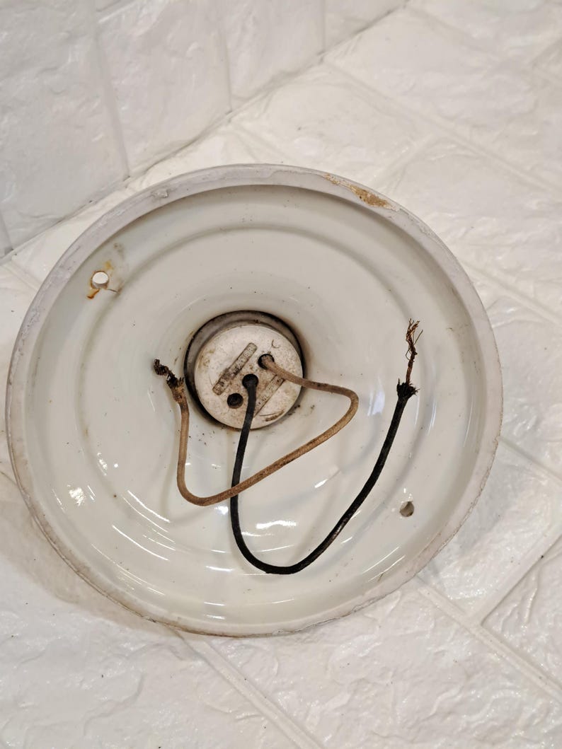 Porcelier Plafonnier Encastré Luminaire Vintage Restauration Matériel Porcelaine Vitrée Rose Floral image 4