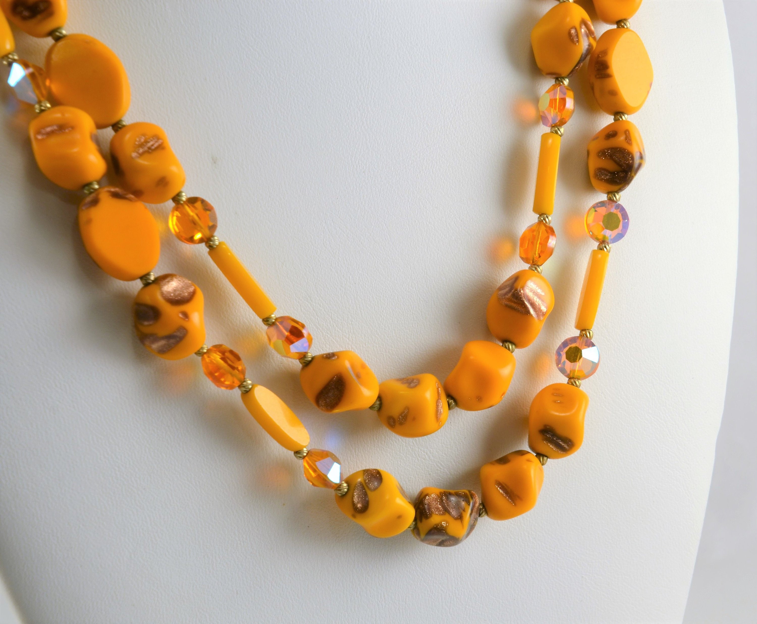 Murano Glass 2 Strand Necklace Vintage Opaque Orange Etsy