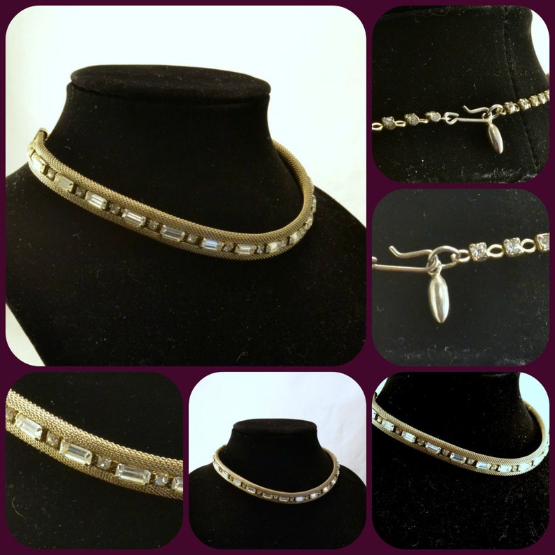 Choker Necklace Rhinestones in Mesh Baguette and Round Etsy