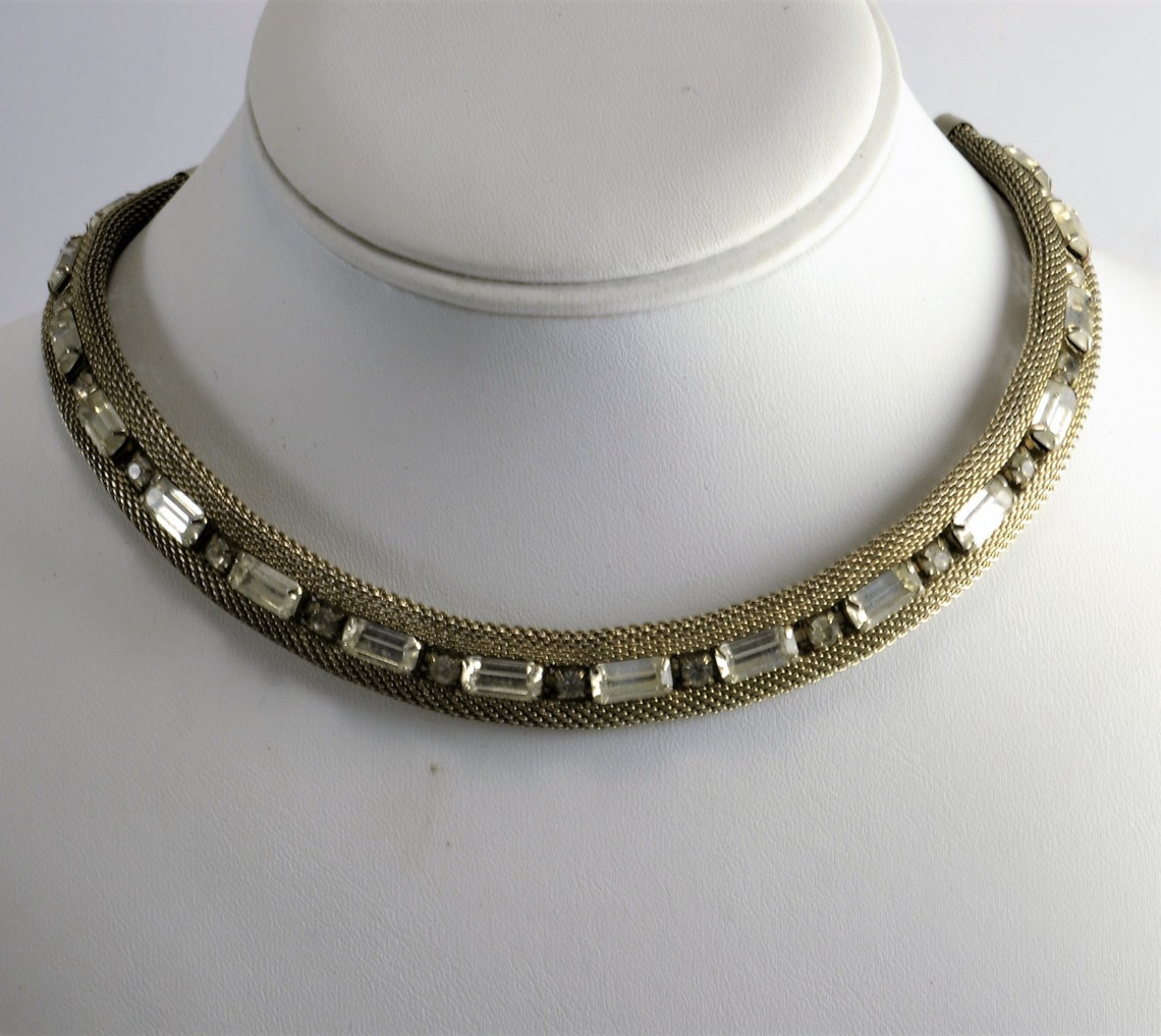 Choker Necklace Rhinestones in Mesh Baguette and Round Etsy