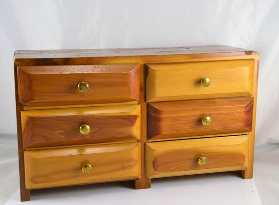 Jewelry Box Cedar Wood 6 Drawer Dresser Top Valet Cabin Etsy
