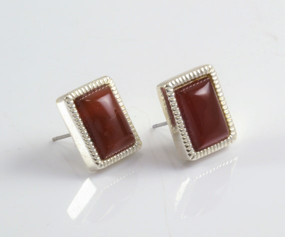 Carnelian Stone Earrings Post Style Set in Silver Tone Rectangle Classic Fashion Southwestern Style Etsy Australia