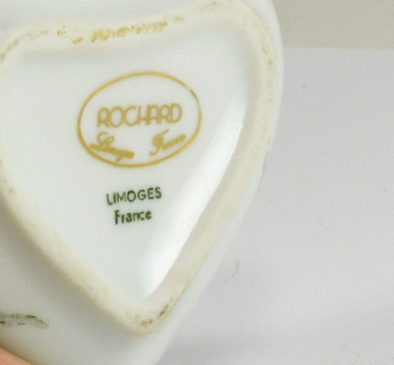 Gold Trim Heart Trinket Dish Rochard Limoges France Pink Floral Rose
