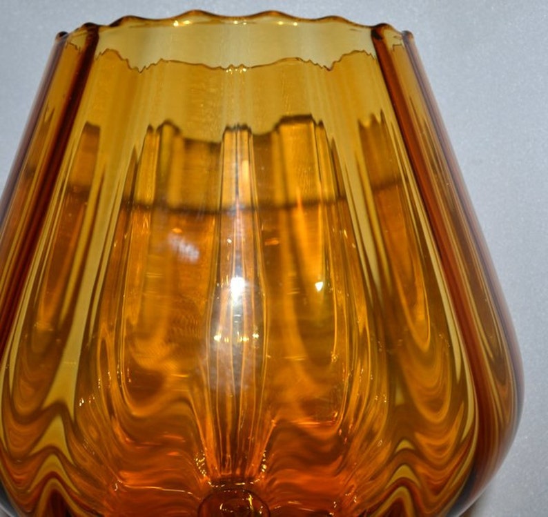 Empoli Italy Amber Glass Stemmed Candle Holder Ribbed Optic | Etsy