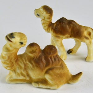 Camel Figurines - Porcelain 2 Hump Bactrian Camels - Baby & Resting Camel - Vintage