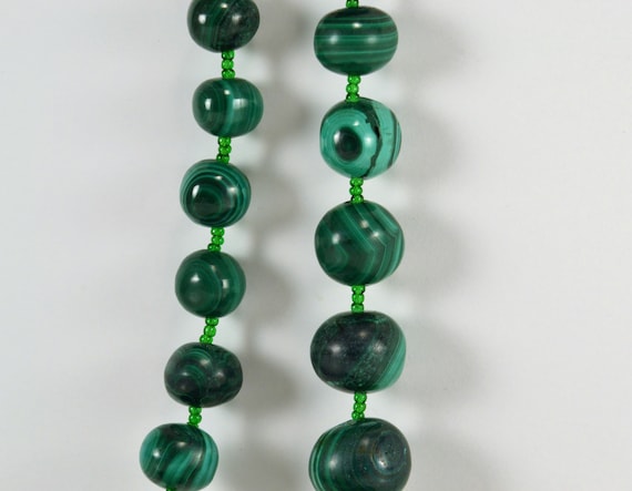 Malachite Bead Necklace Chunky 28 Inch Strand Gra… - image 7