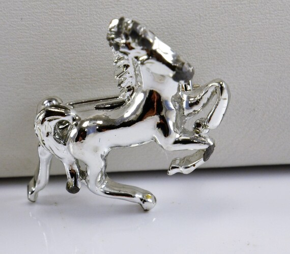 Horse Brooch Pin - Wild Mustang Silver Tone - Vin… - image 4