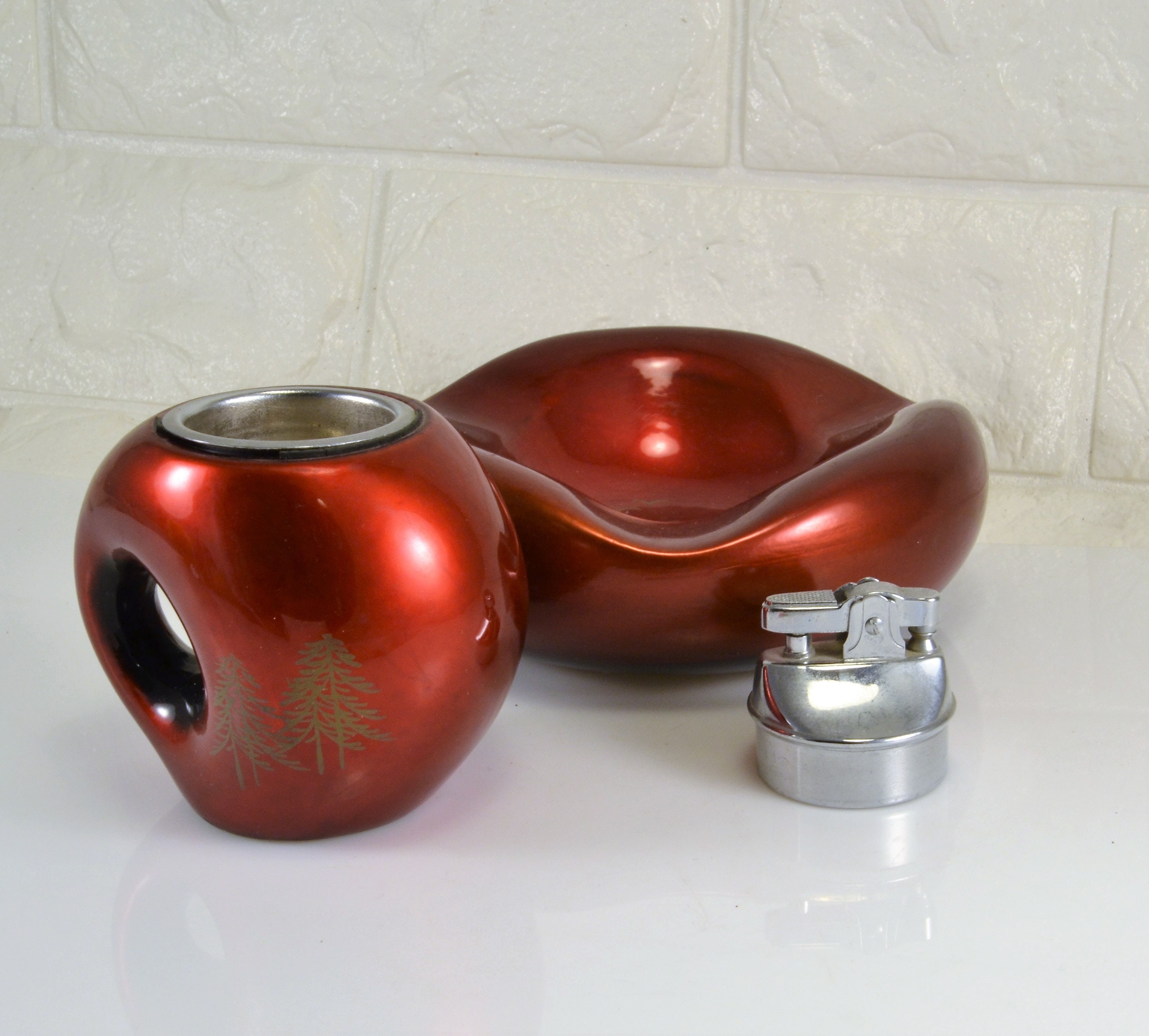 Table Lighter Ashtray Matching AIZU Made in Japan Red Lacquer Etsy