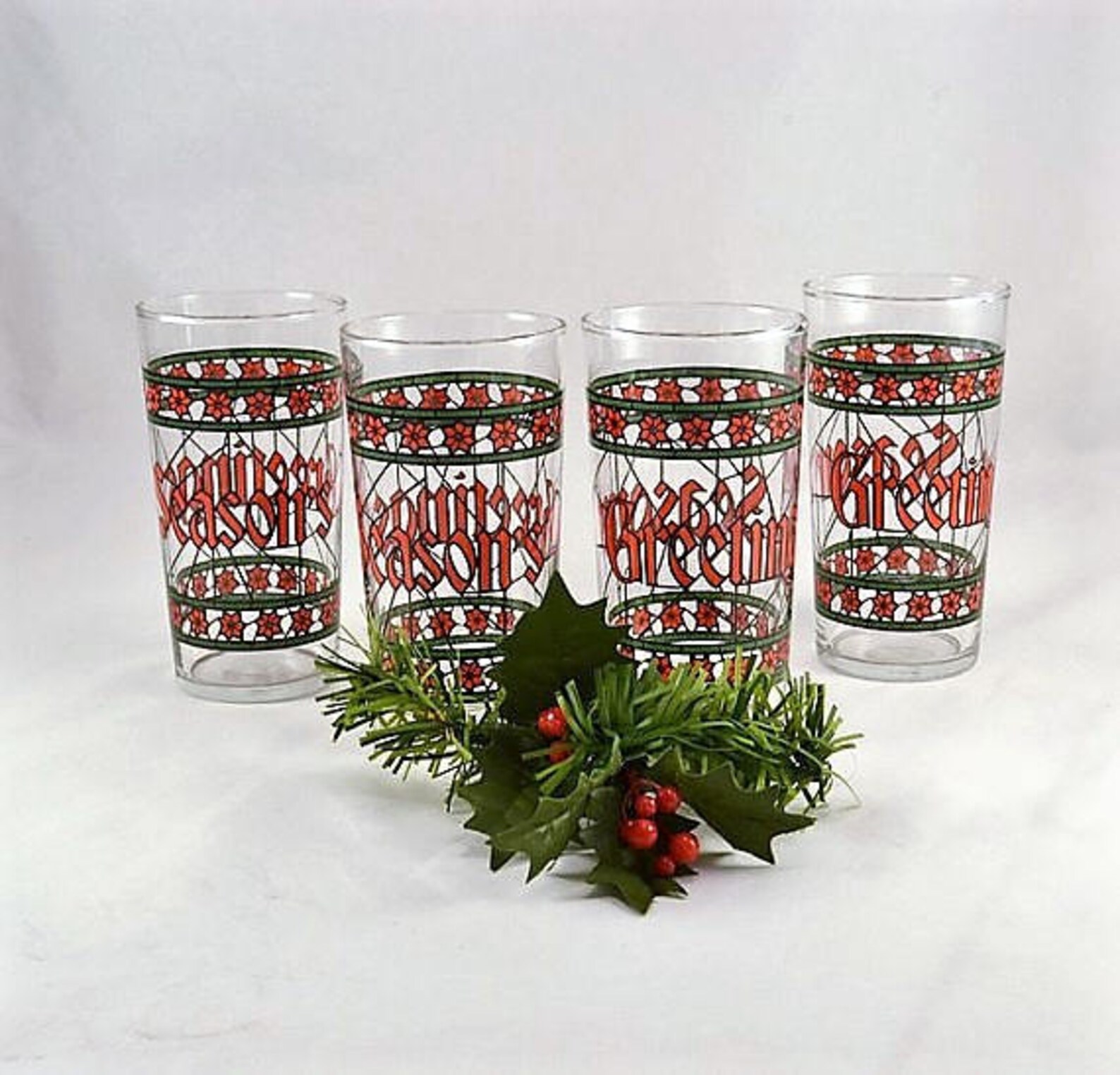 Christmas Drinking Glasses Vintage Tumblers Seasons Etsy