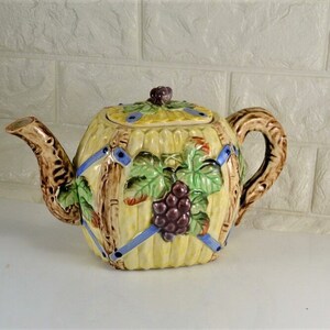 Majolica Teapot Vintage Made in Japan Grape Motif