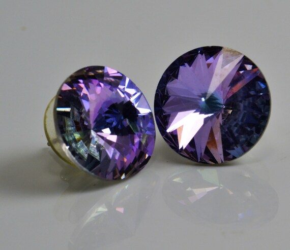 Austrian Crystal Earrings - Pink Purple Prism Gla… - image 6