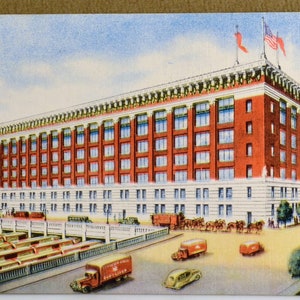 Budweiser Postcard Anheuser Busch Brewery Exterior of Bottling Plant Clydesdales St Louis Vintage 1930s Lithograph Divided Back Advertising