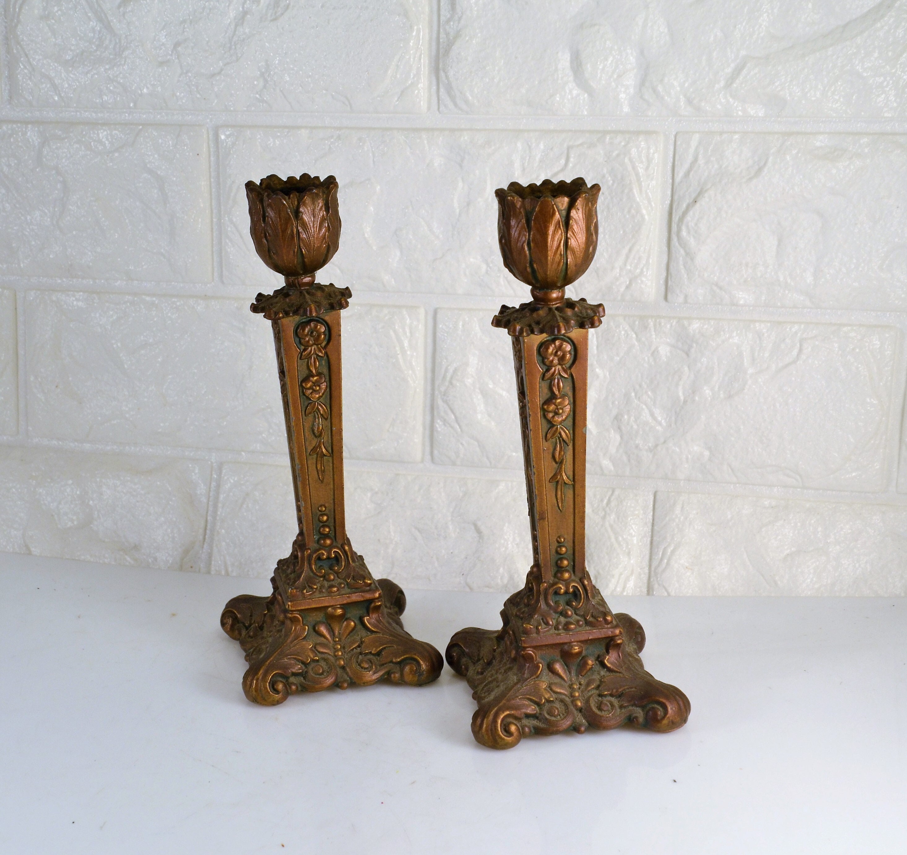 Vintage Metal Tulip Candle Holder, Metal Tulip Candlestick