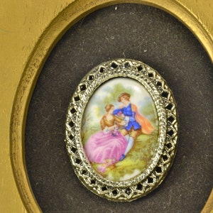 Rococo Framed Wall Hanging Picture 3 Hand Painted Porcelain Cabochons Victorian Scenes Shabby Cottage, French Provincial Hollywood image 5