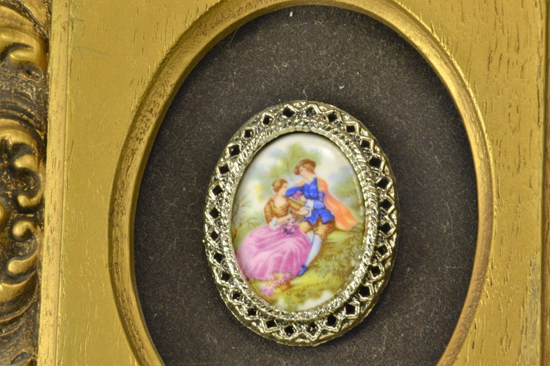 Rococo Framed Wall Hanging Picture 3 Hand Painted Porcelain Cabochons Victorian Scenes Shabby Cottage, French Provincial Hollywood image 5
