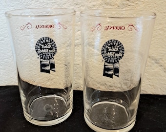 2 Pabst Blue Ribbon Tavern Chaser Bar Glasses 7 Ounce Shortys Vintage Barware