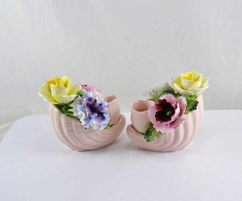Radnor Candlestick Holders Matching Pair Bone China Floral Bouquet Pink ...