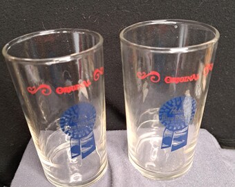 2 Pabst Blue Ribbon Tavern Chaser Bar Glasses 7 Ounce Shortys Vintage Barware
