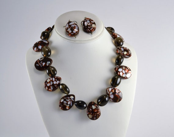 Donna Dressler Glass Necklace Earring Set, 925 Ste