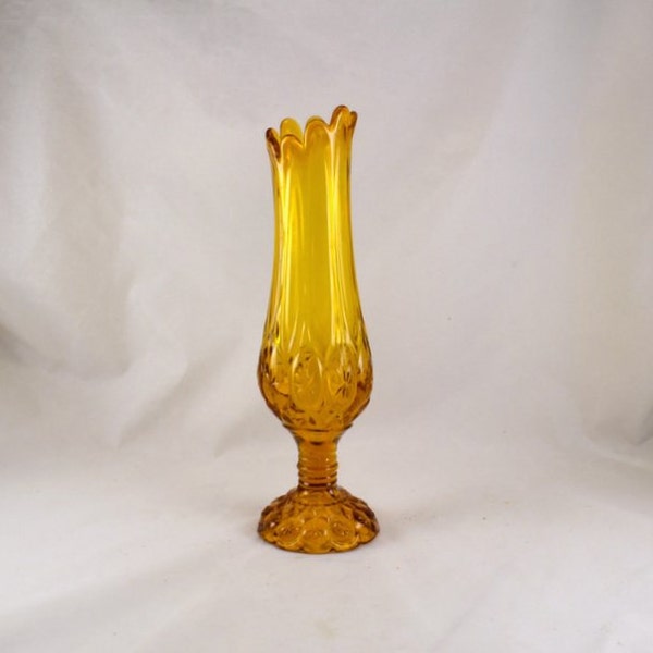 L. E. Smith Mid Century Vase Moon and Star - Heritage Yellow Amber Glass