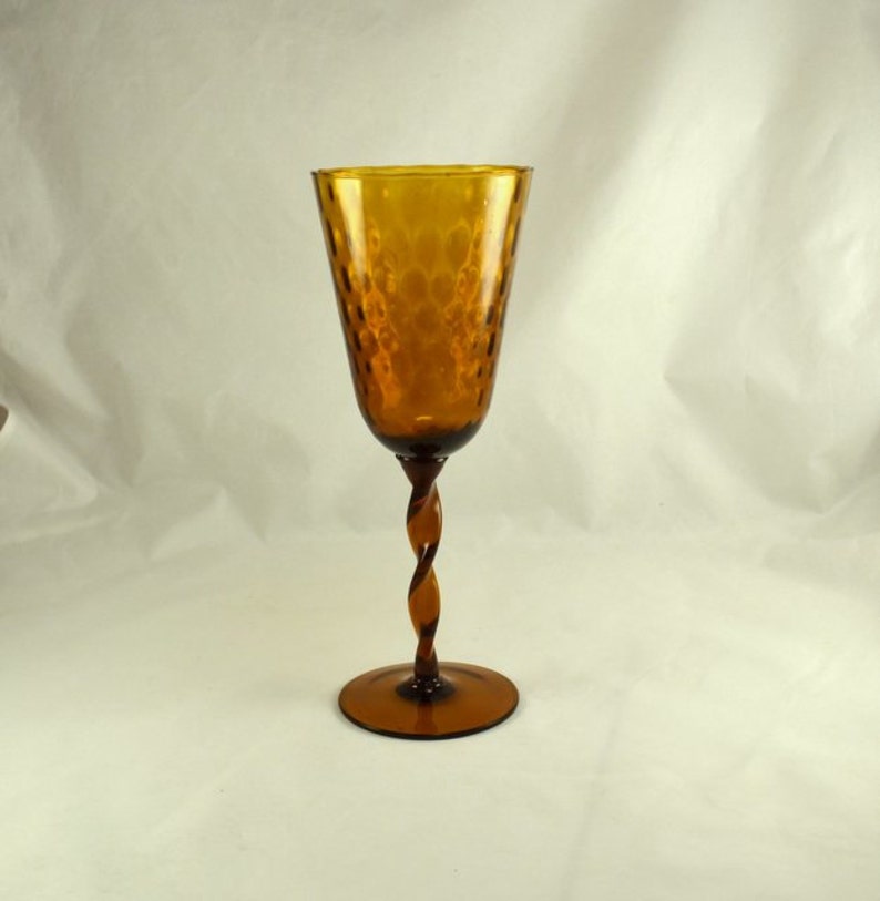 Amber Candle Holder Art Glass Optic Twisted Stem Mid Etsy