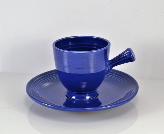 Fiesta Demitasse Stick Handle Cup Saucer Original Cobalt Blue  1936 to 1951 Rare Art Deco Style Homer Laughlin Pottery After Dinner Service