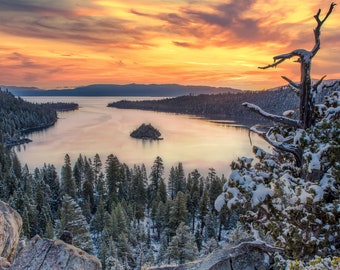 Emerald Bay Lake Tahoe California Nevada Sunrise Lake Mountains Cloudy Sky Travel Landscape Photography