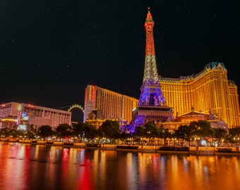Las Vegas Boulevard Strip Long Exposure Cityscape Reflection Photography Paris Bellagio Fountain Night Photography