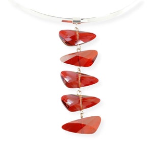 Red Necklace, Statement Necklace, Geometric Crystal Necklace, Cognac Red Necklace