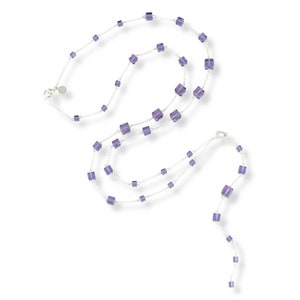 Extra Long Purple Crystal Necklace, Tanzanite Purple Necklace, December Birthstone, Versatile Crystal Cube Necklace