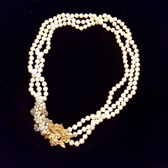 Miriam Haskell Three-Strand Vintage Pearl Necklace
