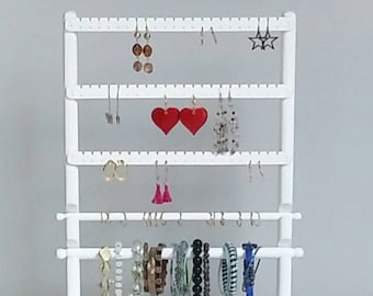 White Jewelry Organizer, Standing Earring Holder, Jewelry Holder, Necklace Holder, Bracelet Storage, Ring Holder, Jewelry Rack, Organization