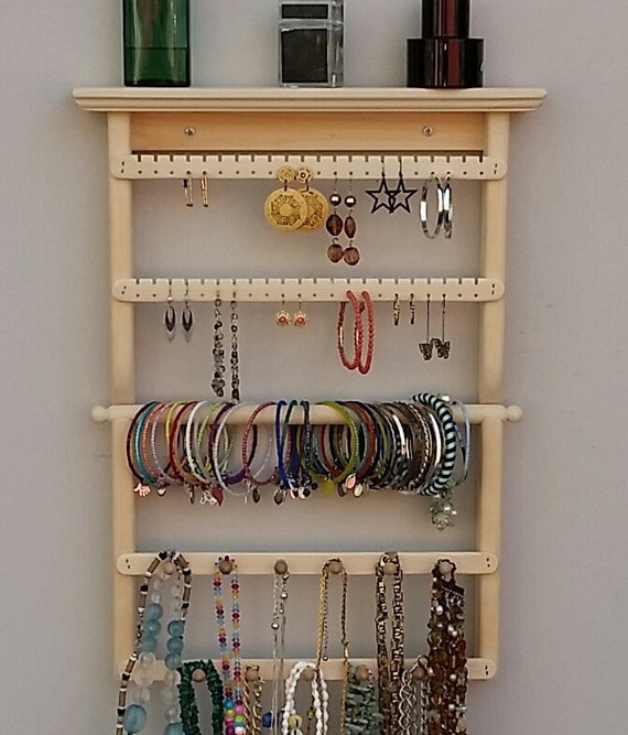 Wall Jewelry Organizer with Shelf, Bracelet and Earring Holder