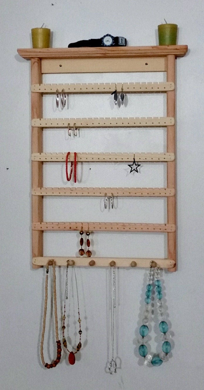 Amazon.com: humberboat Solid Wood Earring Hanging Jewelry Organizer Wall  Mounted Earring Organizer and Necklace Holder- Earring Display for studs,  dangling, Necklace, Bracelet, and Rings : Home & Kitchen