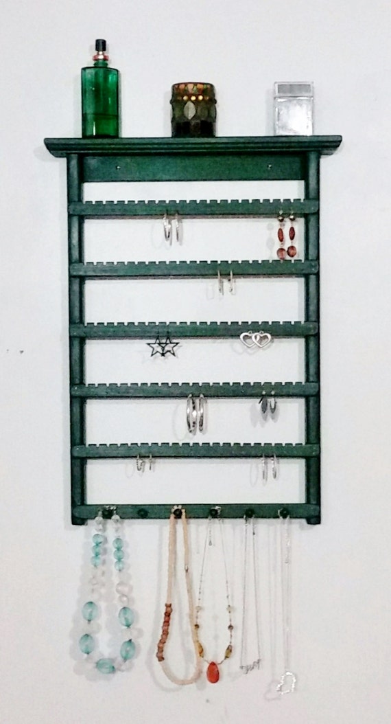 Wall Mount Jewelry Organizer with Shelf, Earring Holder, Necklace Holder