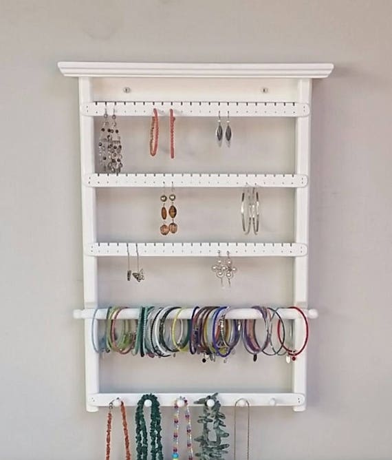 Wall Mount Jewelry Organizer with Shelf, Earring Holder, Necklace Holder