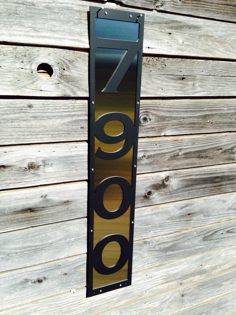 Address sign with stainless steel accents. Etsy