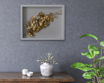 Orchidées dorées minimalistes murales 3D