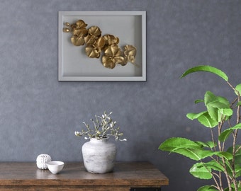 Art d’orchidée dorée minimaliste mural 3D