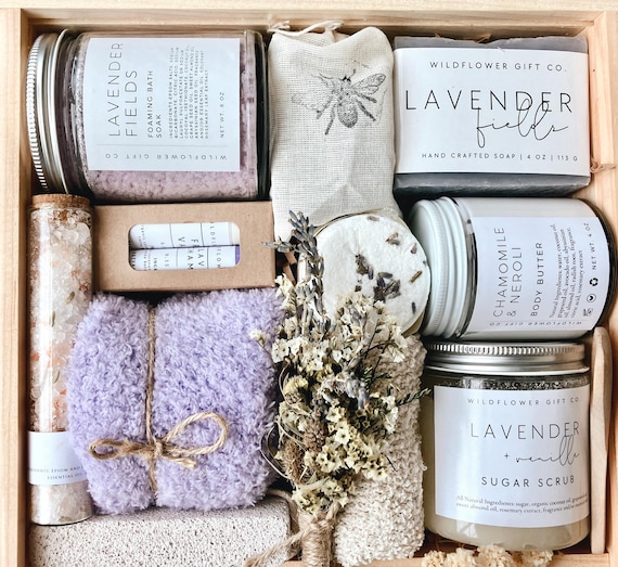 Lavender Spa Gift Box, Self Care Kit, Wooden Keepsake (Personalized)